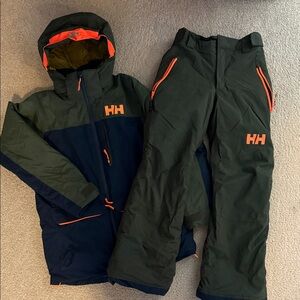 Helly Hansen Dark Green and Navy Winter Set with Orange Accents